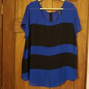 Torrid blue and black color-block sheer short slee